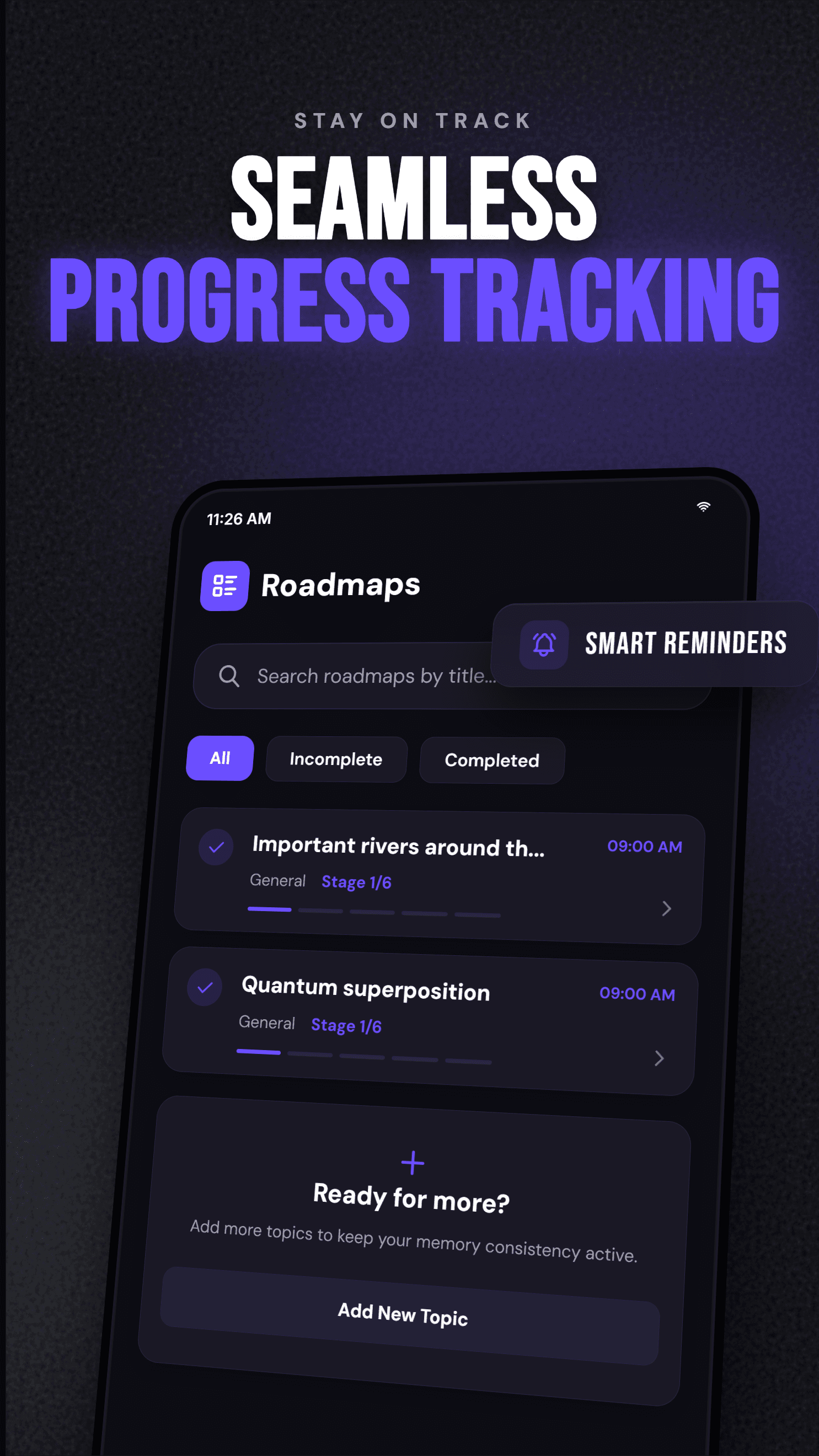 Roadmaps list with progress bars